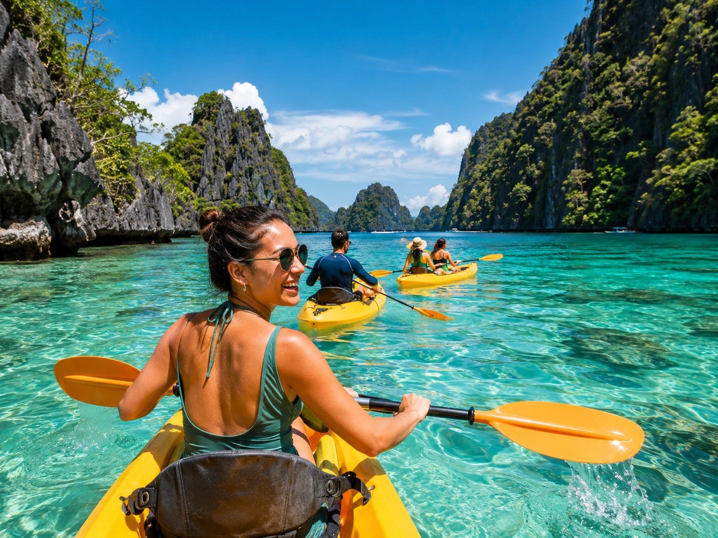 Travelers enjoying clear turquoise water